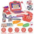 Kids Cash Register Pretend Play Cashier Toy with Scanner Calculator Credit Card Money Grocery Products Educational Toy Gift for Kids Aged 3 4 5 6 Year