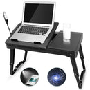 Foldable Laptop Table Bed Notebook Desk w/Cooling Fan Mouse Board LED light 4 x USB Ports Breakfast Snacking Tray with Storage Groove For Home Office