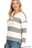 Zenana Striped Collared Sweater