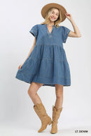 Umgee Chambray Tiered Babydoll Dress