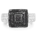 0.55 Carat Genuine Black Diamond and White Diamond .925 Sterling Silver Ring