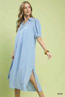 Umgee Gingham Midi Dress with Side Pockets