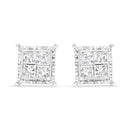 14K White Gold 1 1/2 Cttw Invisible Set Princess-Cut Diamond Contemporary Wavy Quad Stud Earrings (I-J Color, I1-I2 Clarity)