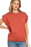 Zenana Viscose Round-neck Short Sleeve Sweater