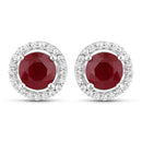 1.22 Carat Genuine Ruby and White Diamond 14K White Gold Earrings