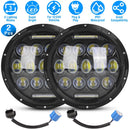 2Pcs 7In 75W Round LED Headlight 3800LM Halo Car Headlamp with DRL High Low Beam for Jeep Wrangler TJ JK CJ with H4 to H13 Adapters Plug and Play