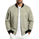 Mens Suede-Blend Casual Sporty Stand-Neck Jacket With Buttons