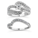 .925 Sterling Silver 1/3 Cttw Round Diamond Crisscross Engagement Ring Bridal Set (H-I Color, I1-I2 Clarity ) - Size 7