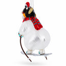 Skiing Polar Bear with Penguin Glass Christmas Ornament