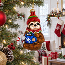 Cozy Sloth Drinking Hot Cocoa Glass Christmas Ornament