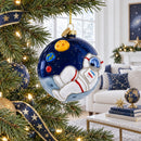 Astronaut Floating in Outer Space Glass Christmas Ornament