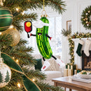 Pickle Themed Pickleball Glass Christmas Ornament