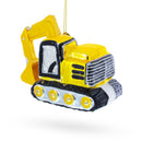 Yellow Excavator Glass Christmas Ornament