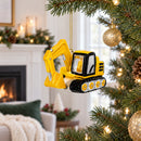 Excavator Construction Vehicle with Working Arm Glass Christmas Ornament