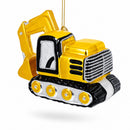 Excavator Construction Vehicle with Working Arm Glass Christmas Ornament