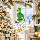 Retro Vintage Skier in Green Vest Glass Christmas Ornament