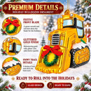Yellow Construction Bulldozer Glass Christmas Ornament