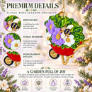 Red Wheelbarrow Bumblebee Spring Flowers Glass Christmas Ornament
