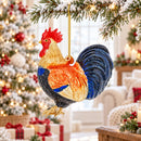 Colorful Glittered Rooster Glass Christmas Ornament