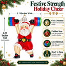 Weightlifting Santa Claus Gym Barbell Glass Christmas Ornament