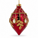 Burgundy Glass Drop Gold Leaf Crystal Christmas Ornament