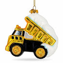 Yellow Construction Dump Truck Glass Christmas Ornament
