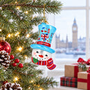 London UK Snowman Head With Blue Top Hat Glass Christmas Ornament