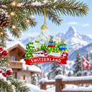 Switzerland Mountain Cable Car And Train Glass Christmas Ornament