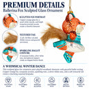 Dancing Fox Ballerina Blue Tutu Furry Tail Glass Christmas Ornament