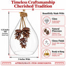 Clear Glass Teardrop With Frosted Pinecones Christmas Ornament