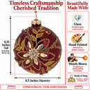 Burgundy Glass Round Gold Leaf Crystal Christmas Ornament