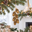 Gold Glitter Acorn Bunch Glass Christmas Ornament
