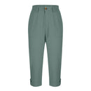 Womens Solid-color Buttoned Roll-up Capri Pants