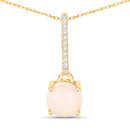 0.53 Carat Genuine Ethiopian Opal and White Diamond 10K Yellow Gold Pendant