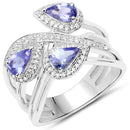 1.52 Carat Genuine Tanzanite and White Zircon .925 Sterling Silver Ring