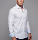 Kenneth// Cotton Knit-Stretch Button-Up Shirt With Contrast Details // White // Tailored Fit (Fitted)