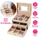 Jewelry Case Organizer 3-layer Lockable Travel Jewelry Box PU Leather Storage Display Case with Mirror Protective for Bracelets Earrings Rings Necklac