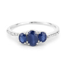 0.98 Carat Genuine Blue Sapphire and White Diamond 14K White Gold Ring