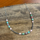 Queen Conch and Round Turquoise Mosaic Beaded Necklace