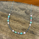 Queen Conch and Round Turquoise Mosaic Beaded Necklace