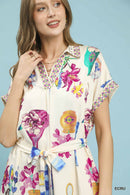 Umgee Floral Print Mini Dress with Belt