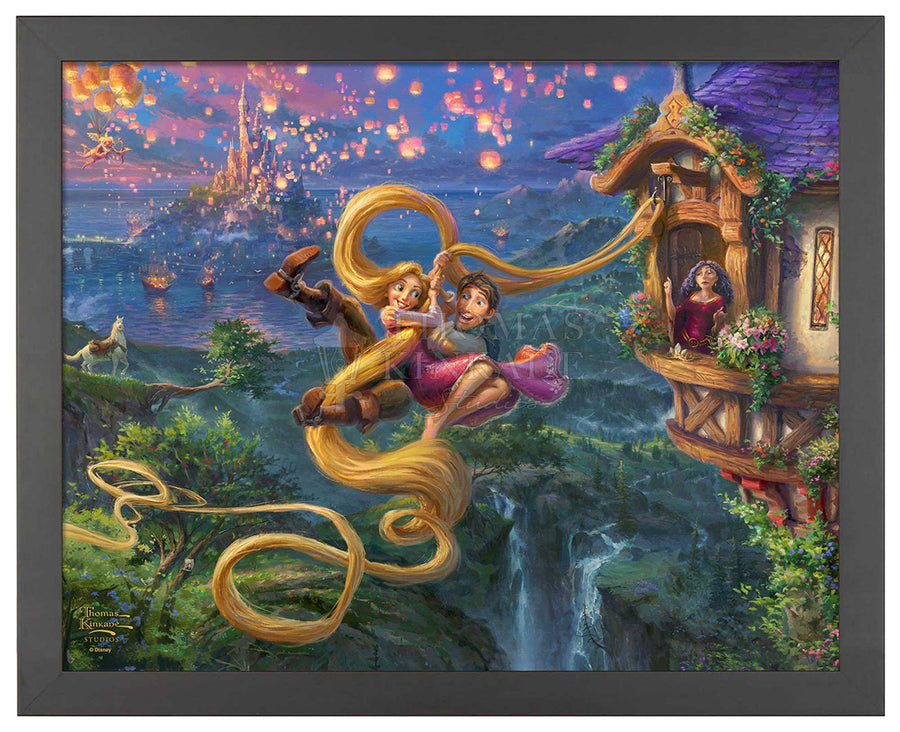 Disney: Rapunzel and Flynn Tangled Up in Love - Thomas Kinkade Framed Art Print