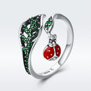 925 Sterling Silver Ring with Genuine Beetle and Leaf Design - 0.8x0.5cm, Women