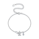 925 Sterling Silver White Gold Plated CZ Pavé 15+6cm Chain 1.0x1.7cm Pendant Bracelet for Women