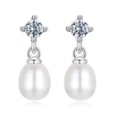 925 Sterling Silver Moissanite 0.10 Carat Earrings with Freshwater Pearl for Women