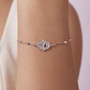 925 Sterling Silver + White Gold Plated 15cm Adjustable Bracelet with CZ and Synthetic Spinel for Women