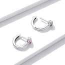 925 Sterling Silver Earrings with Pavé Setting CZ, Oxidized Silver, 1.2x0.5cm for Women