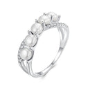 925 Sterling Silver White Gold Plated Freshwater Pearl Ring Size 6 for Women