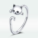 925 Sterling Silver Oxidized Cat Ring with CZ for Women, 0.6x1cm
