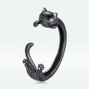 S925 Sterling Silver Plated Black Gold Cat-themed Ring for Women